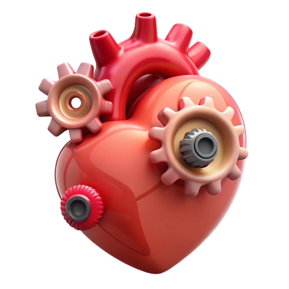 magnificent modern A human heart made of gears and cogs, premium png
