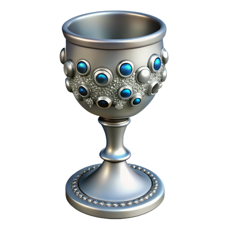 dramatic minimalist A single, ornate silver goblet encrusted with jewels high quality png