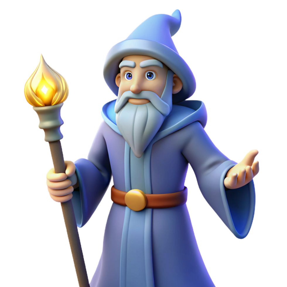 serene abstract A powerful wizard holding a glowing staff detailed png