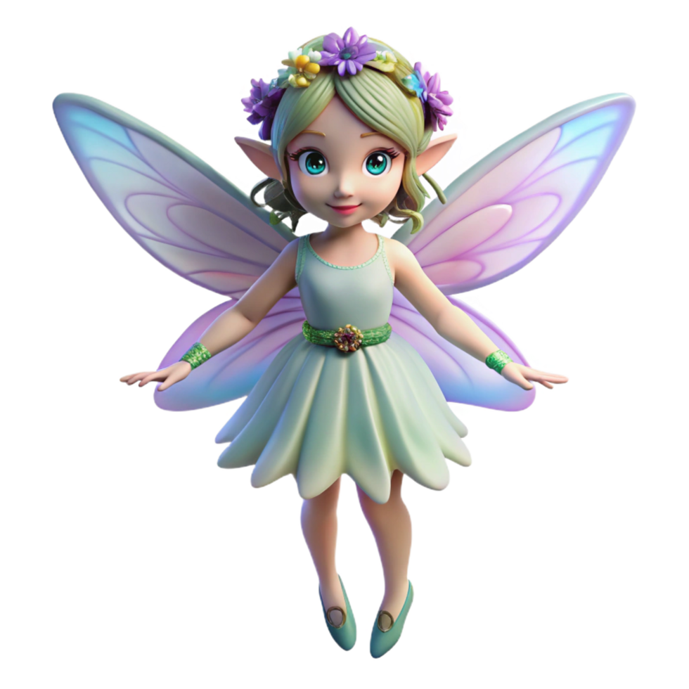 impressive contemporary A delicate fairy with iridescent wings and a flower crown professional png