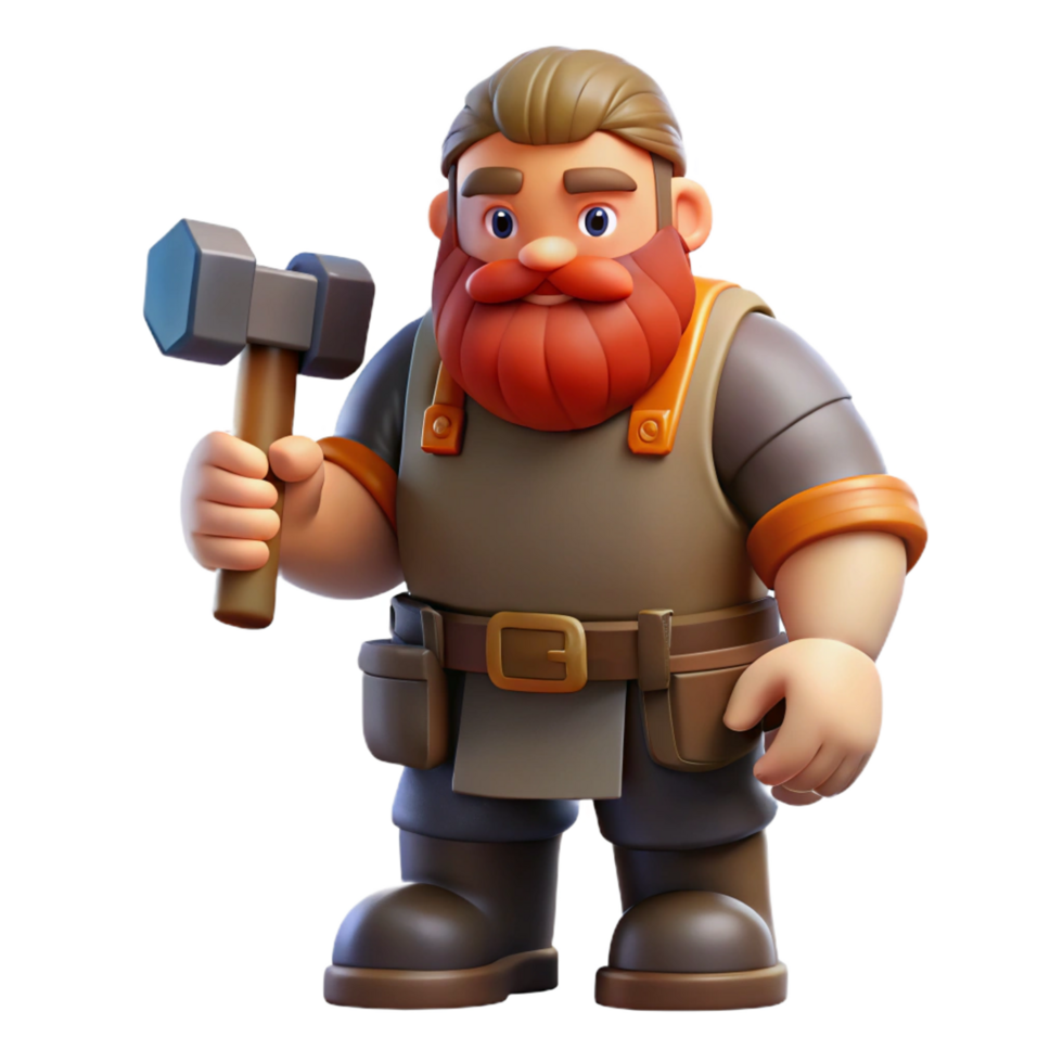 wonderful creative A strong dwarf blacksmith holding a hammer premium png