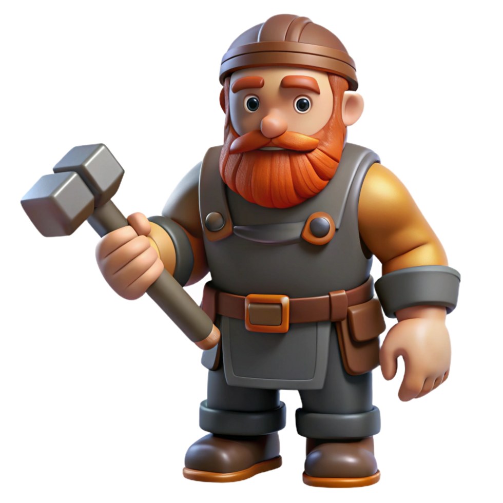 beautiful creative A strong dwarf blacksmith holding a hammer high resolution png