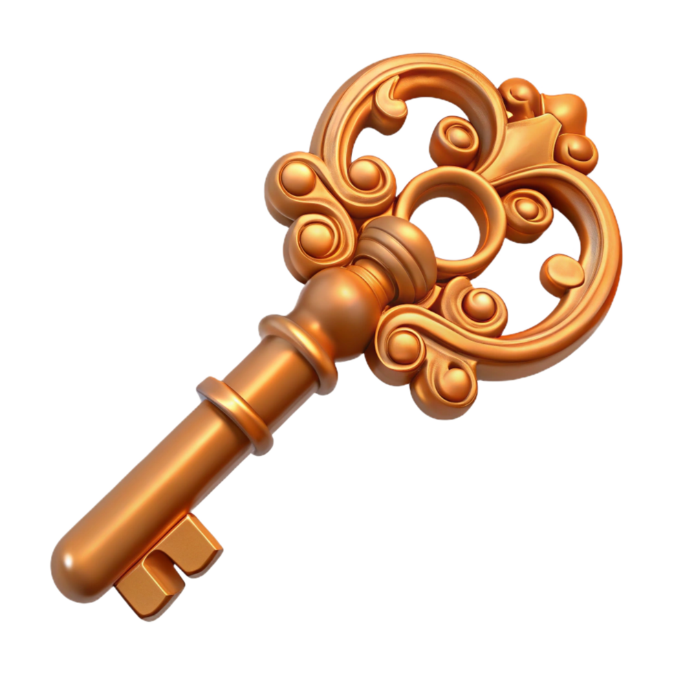 stunning creative A single, antique key with intricate carvings high quality png