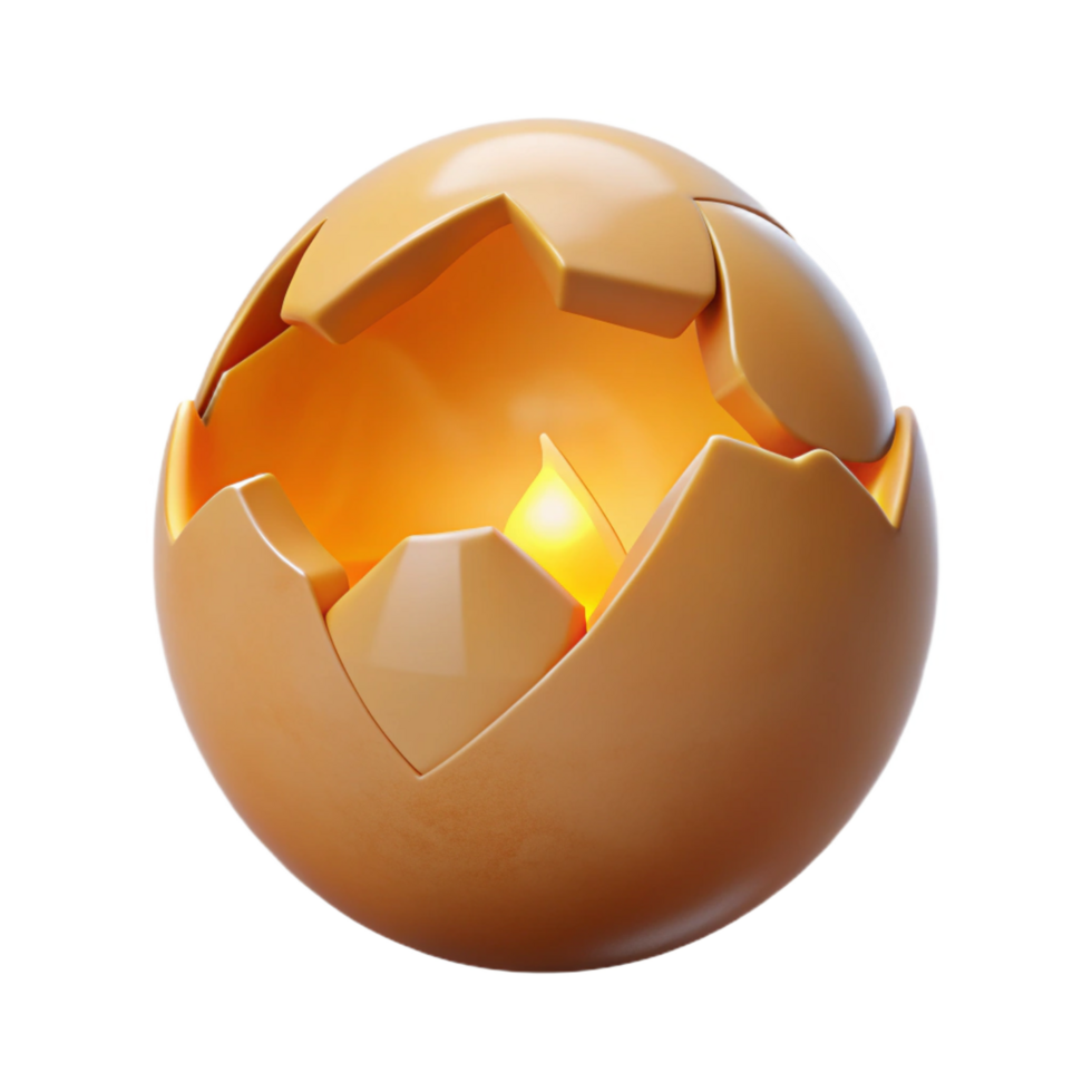 vibrant modern A single, cracked eggshell with a glowing light inside premium png