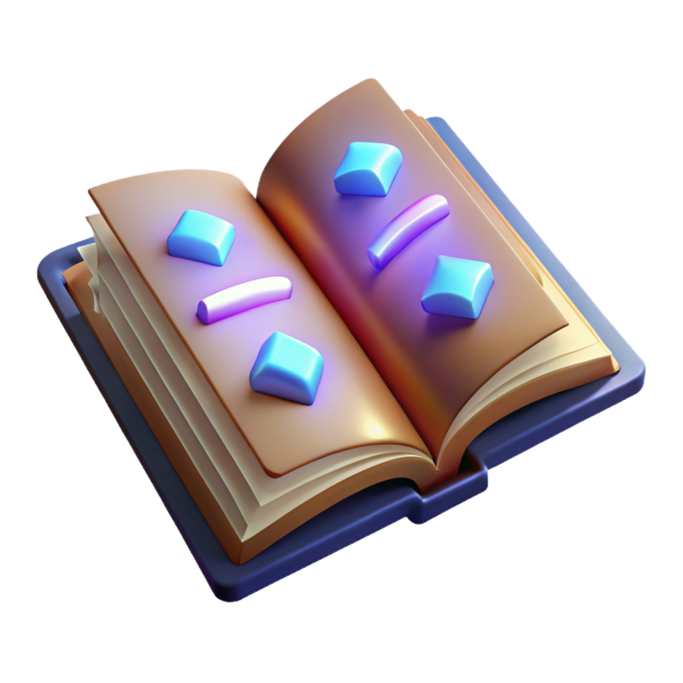 stunning traditional A single, open book with glowing runes on the pages premium png