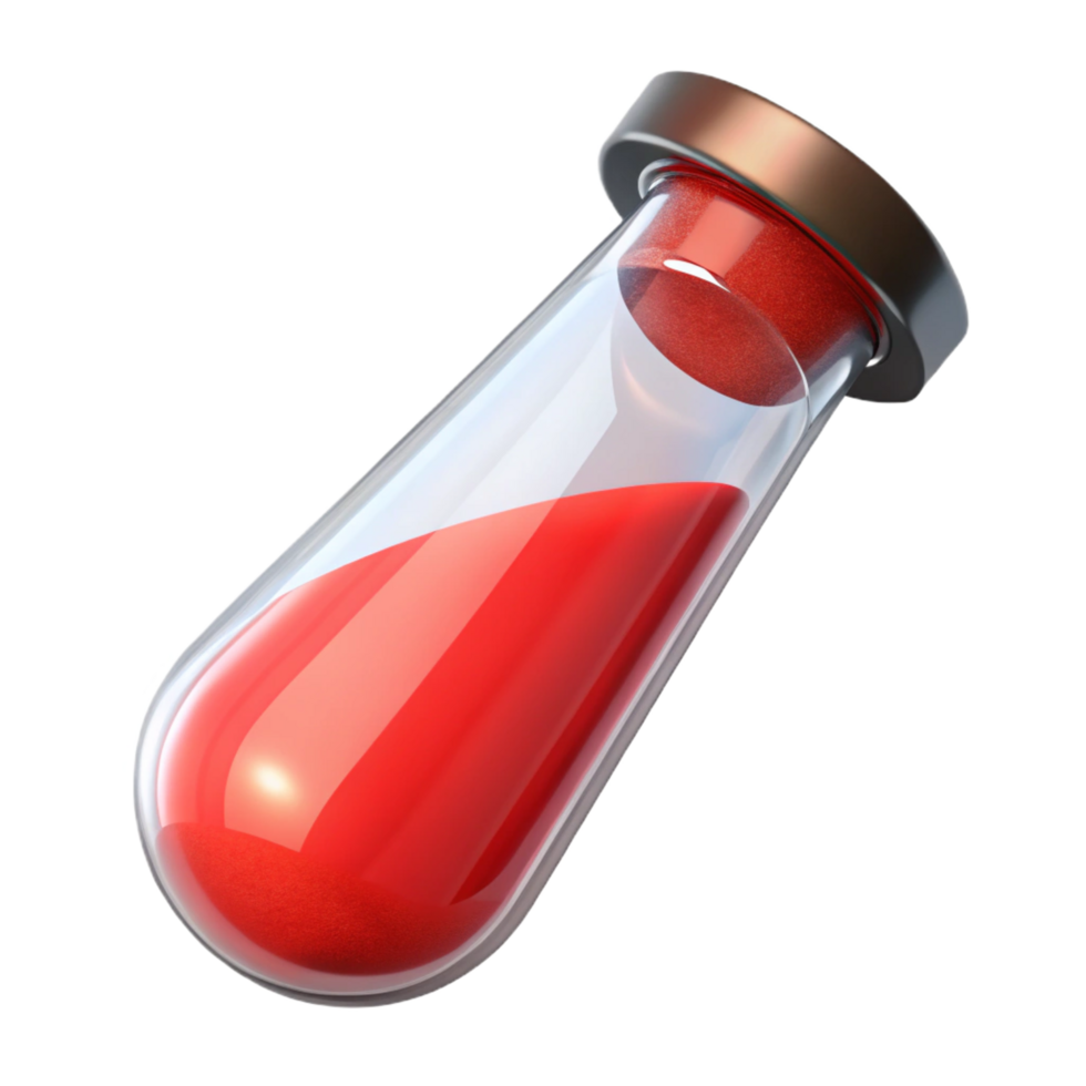 magnificent minimalist A single, glass vial filled with a mysterious red powder genuine png