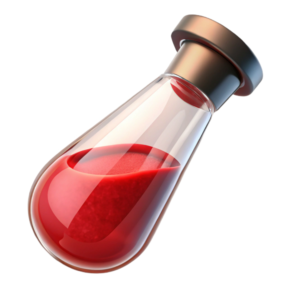 wonderful modern A single, glass vial filled with a mysterious red powder high quality png