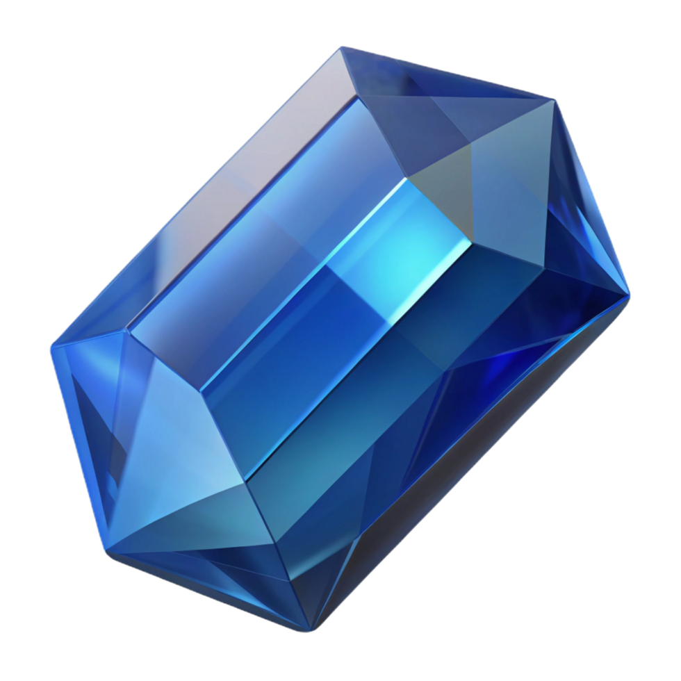elegant contemporary A single, polished gemstone, emerald cut, sapphire 4K png