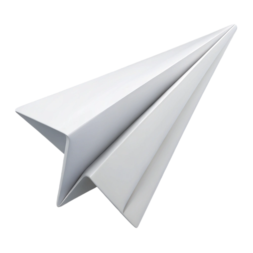 wonderful modern A single, paper airplane, folded, white, soaring 4K png