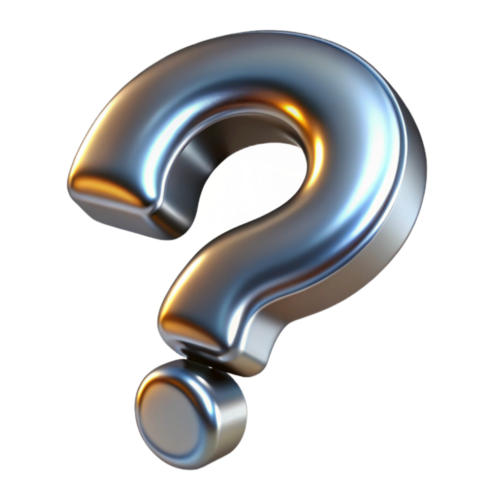serene traditional A single, question mark, metallic, 3D, floating high quality png
