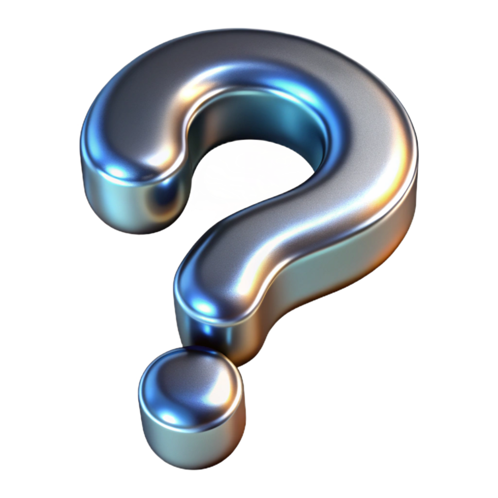 elegant traditional A single, question mark, metallic, 3D, floating high quality png