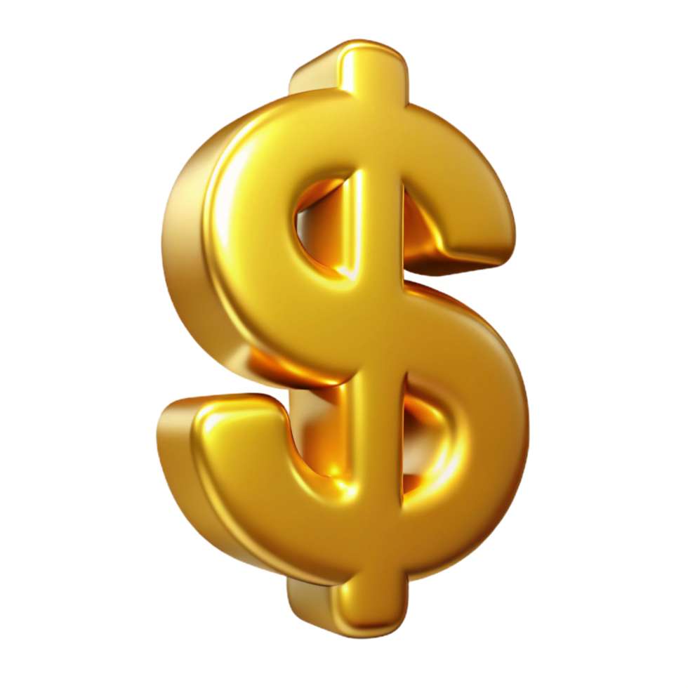 stunning abstract A single, dollar sign, gold, 3D, shiny 4K png