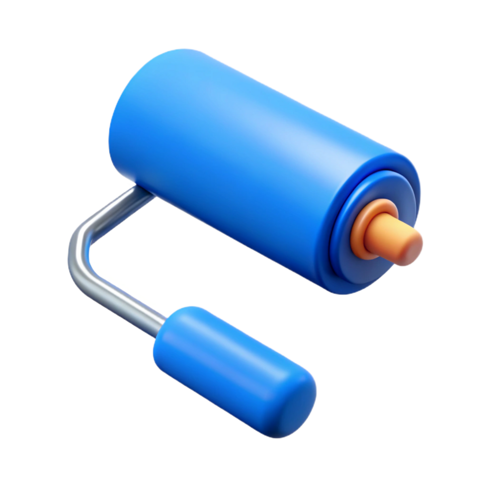 wonderful artistic A single, paint roller, loaded with blue paint high quality png