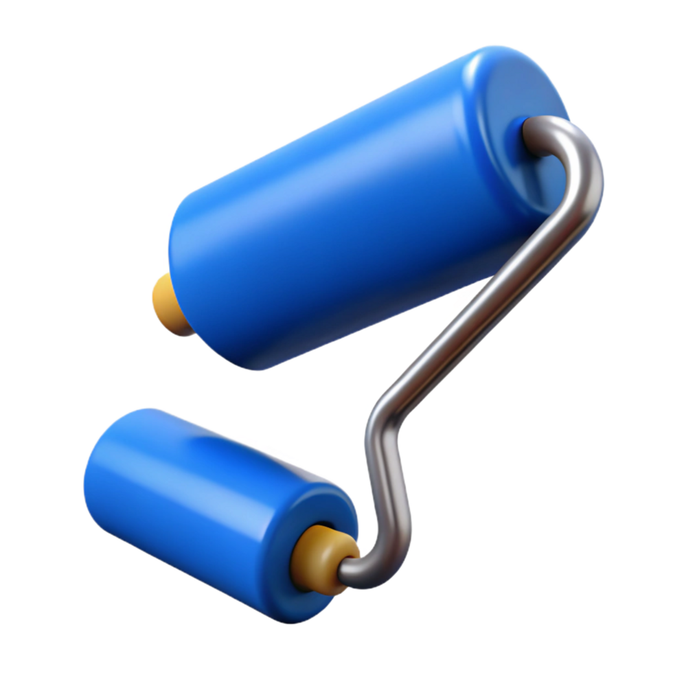 impressive abstract A single, paint roller, loaded with blue paint original png