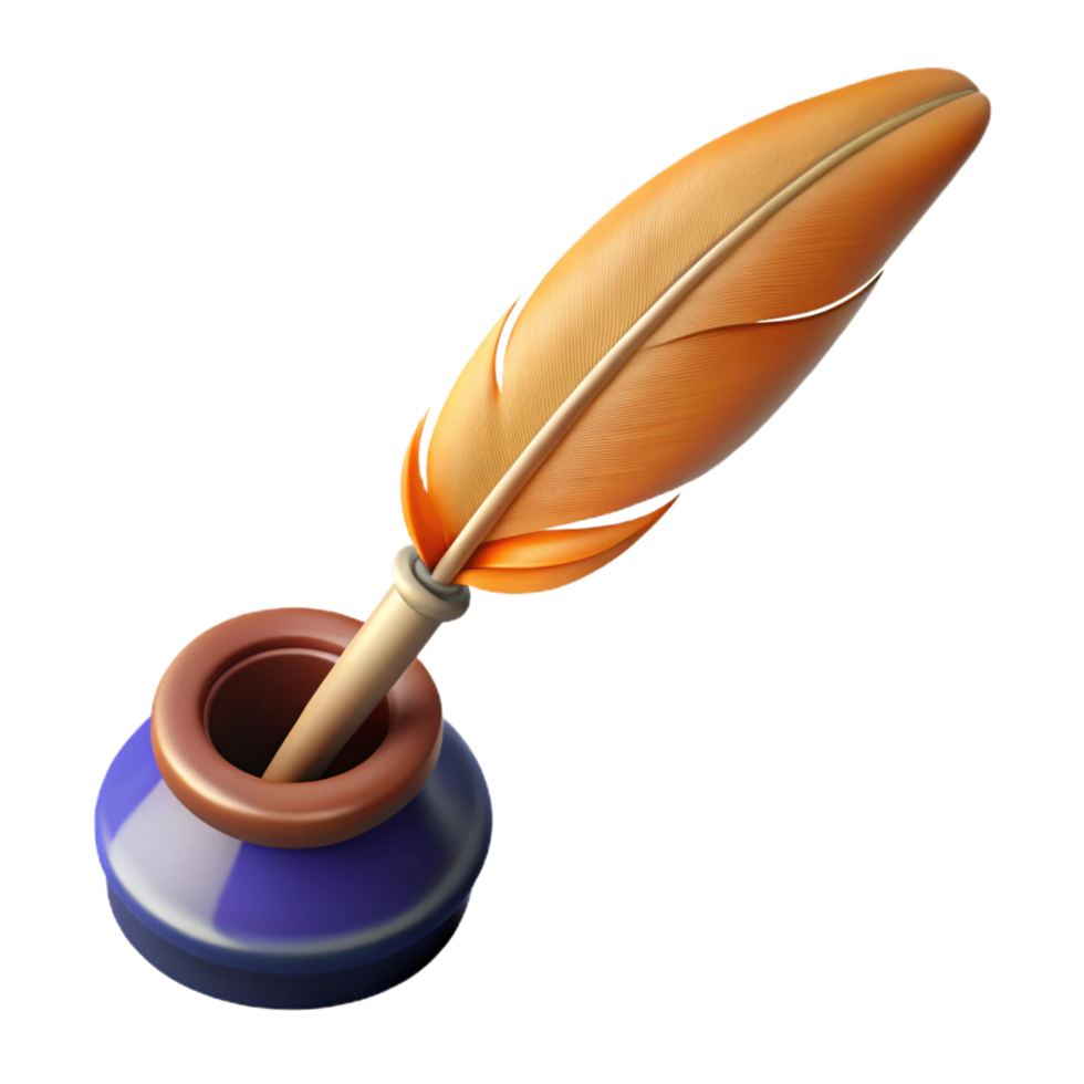 wonderful minimalist A single, quill pen, feather, dipped in ink detailed png