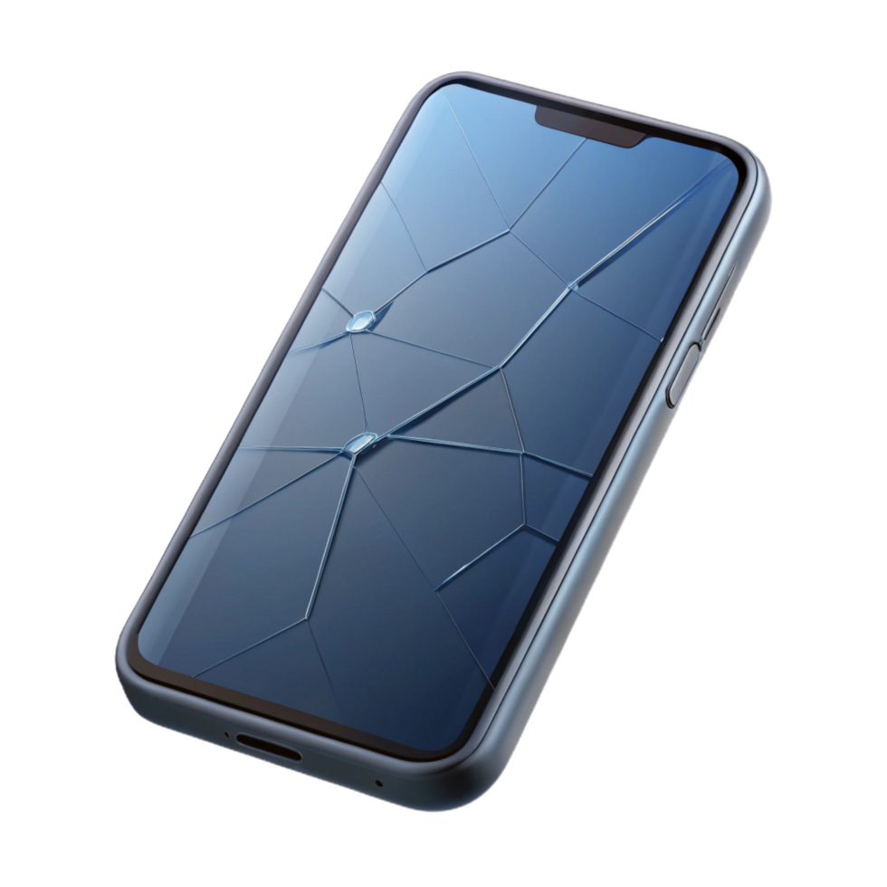magnificent rustic A single, modern smartphone with a cracked screen authentic png