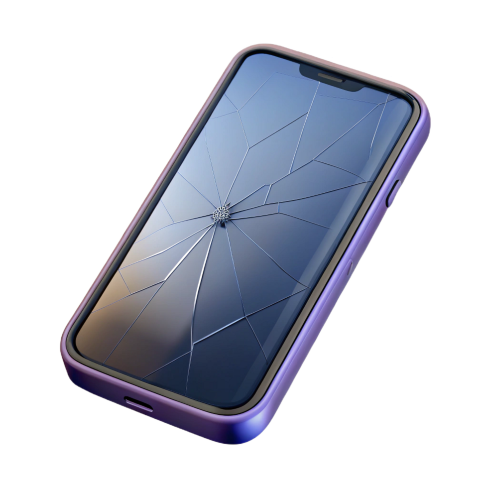 dramatic contemporary A single, modern smartphone with a cracked screen professional png