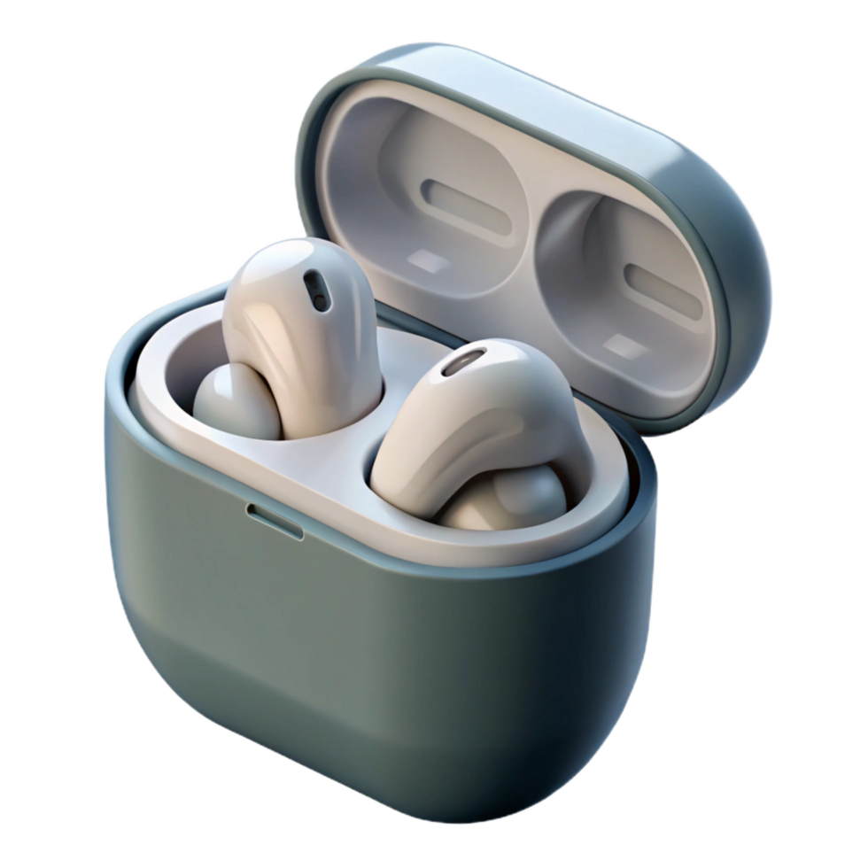 vibrant classic A pair of wireless earbuds, charging in their case high resolution png
