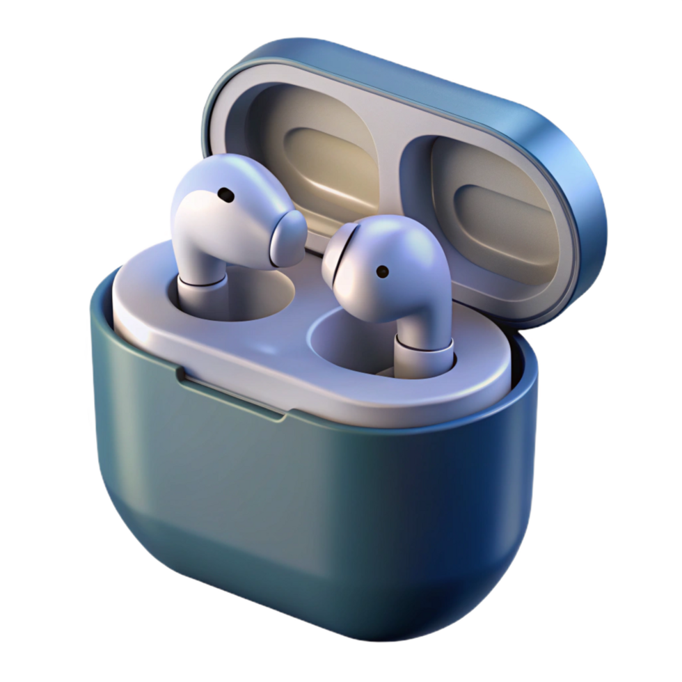 magnificent creative A pair of wireless earbuds, charging in their case 4K png