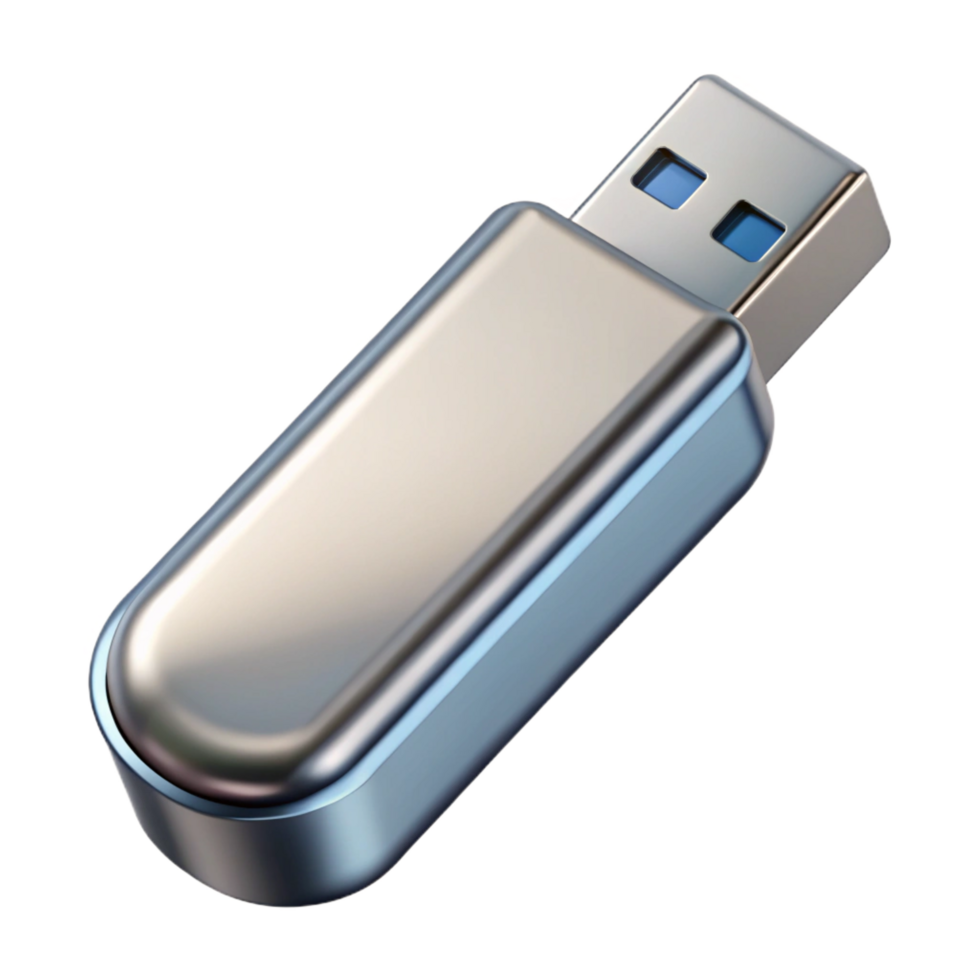 dramatic modern A USB flash drive, silver metal casing detailed png