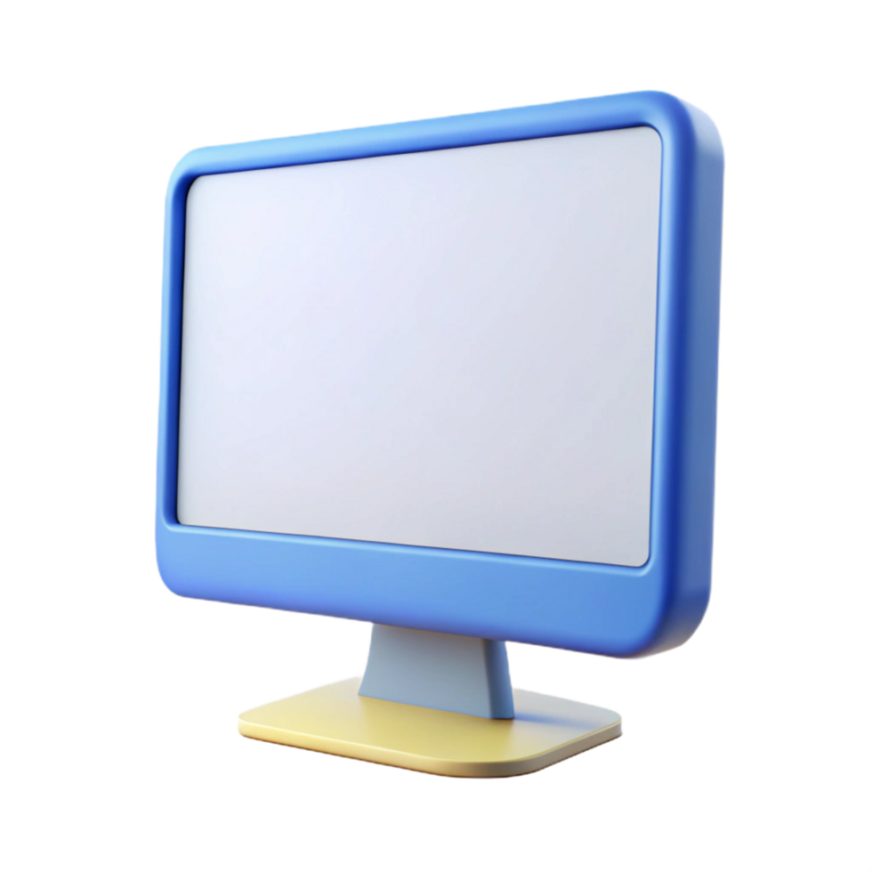 impressive rustic A single computer monitor, widescreen, displaying a blank white screen high quality png