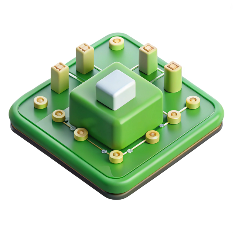 beautiful creative A circuit board, green with multiple components authentic png