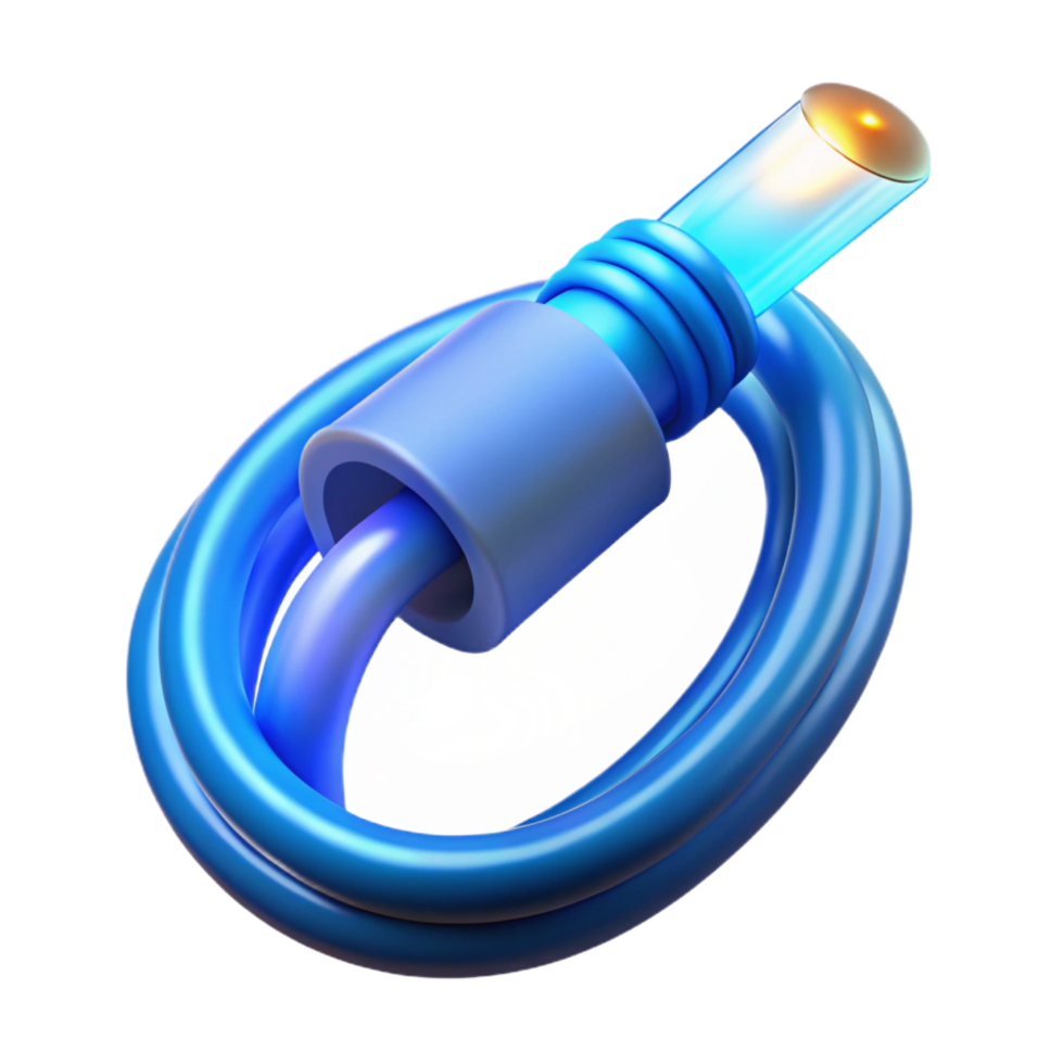 impressive modern A single fiber optic cable, glowing blue detailed png