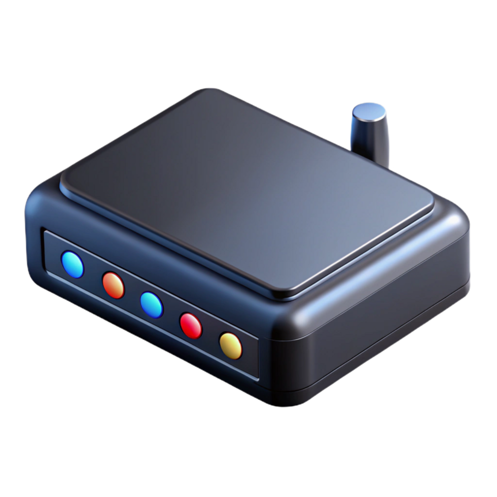 elegant rustic A modem, black and rectangular, with blinking lights 4K png