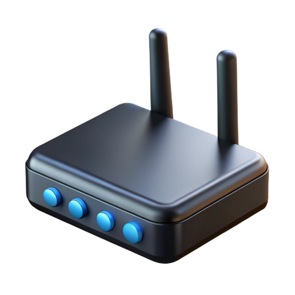 wonderful traditional A modem, black and rectangular, with blinking lights 4K png