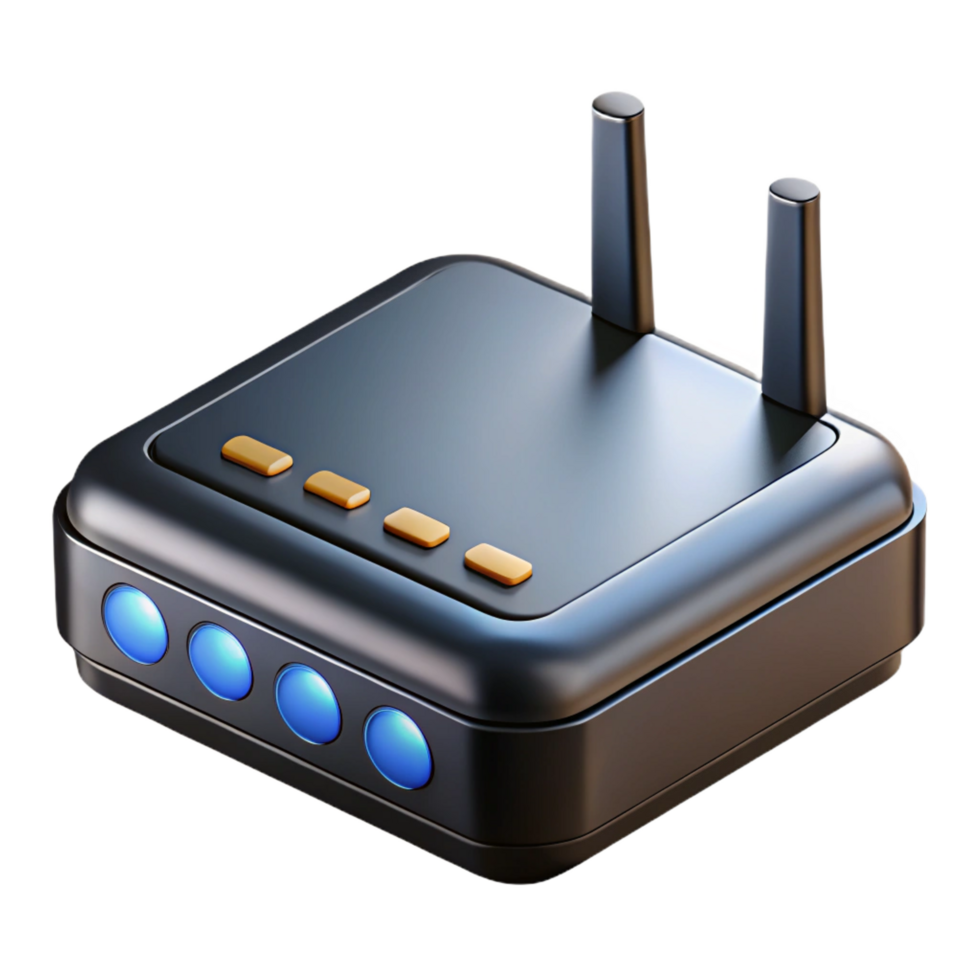 elegant vintage A modem, black and rectangular, with blinking lights high resolution png