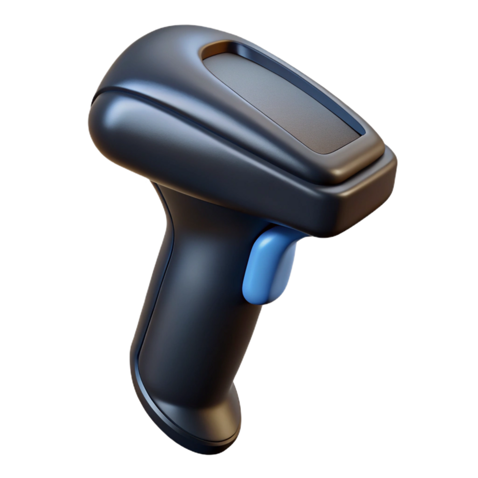 wonderful artistic A barcode scanner, handheld, black and ergonomic detailed png