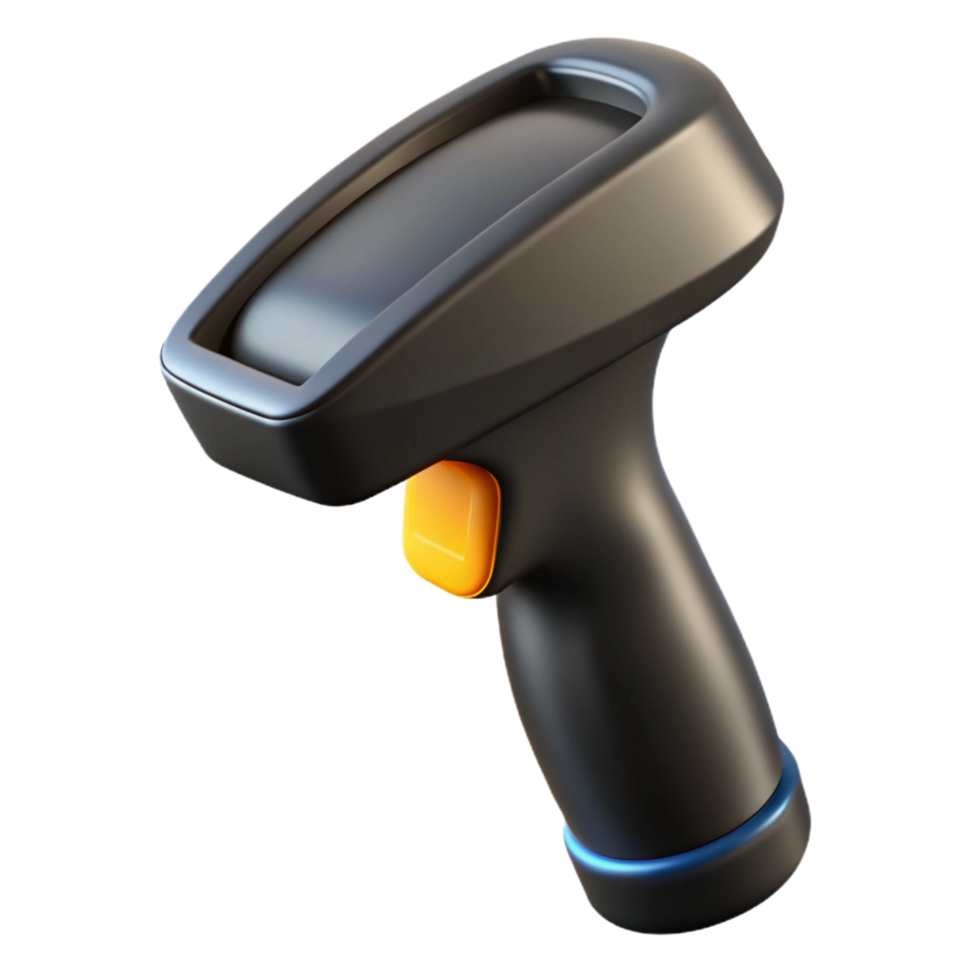 elegant traditional A barcode scanner, handheld, black and ergonomic exclusive png