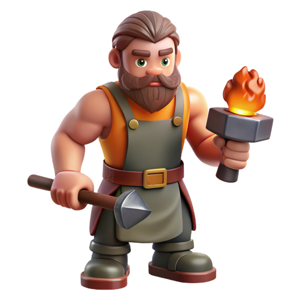 beautiful artistic Hephaestus, Greek god of fire and forge, blacksmith's hammer, original png