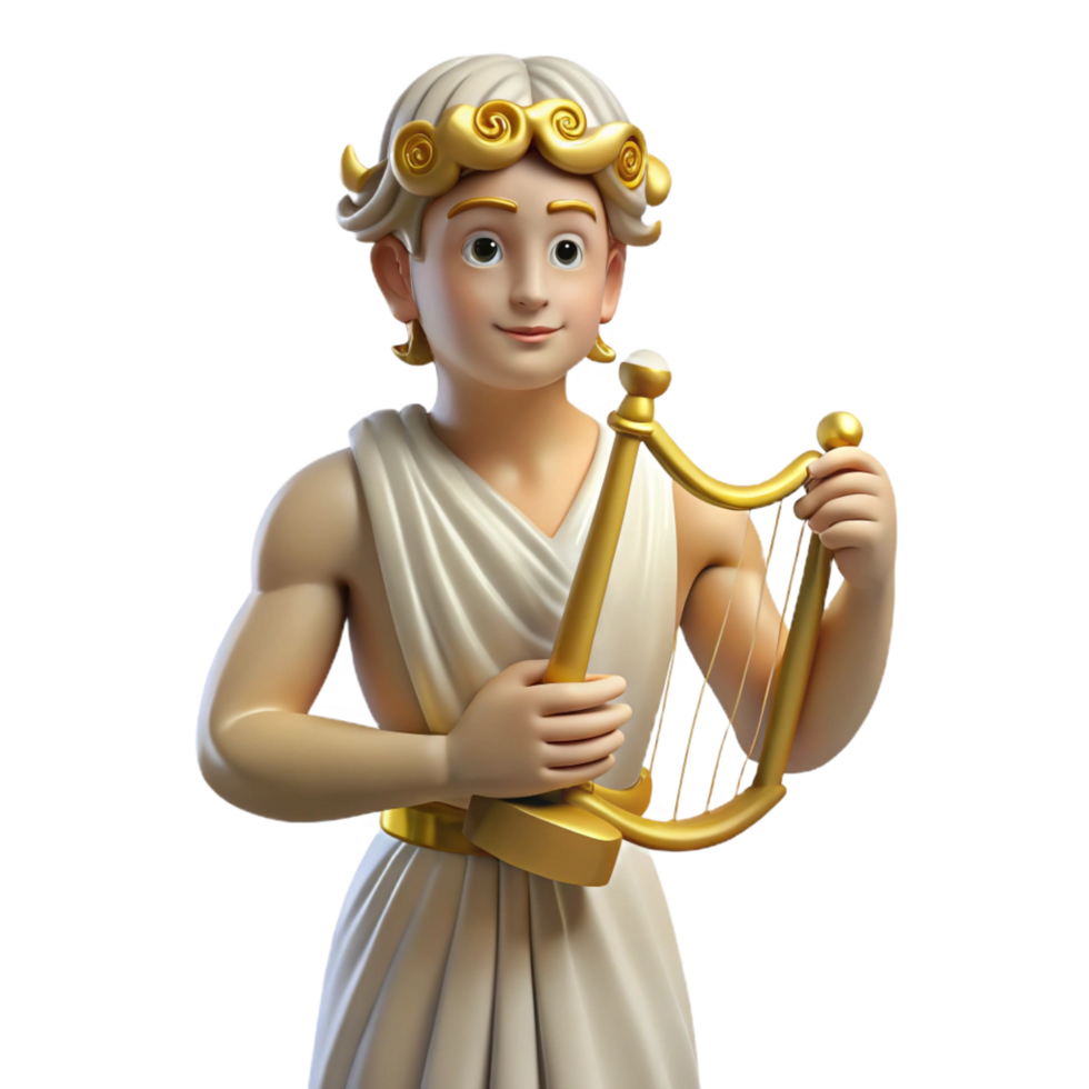 extraordinary traditional Apollo, Greek god of music and light, lyre in hand, high quality png