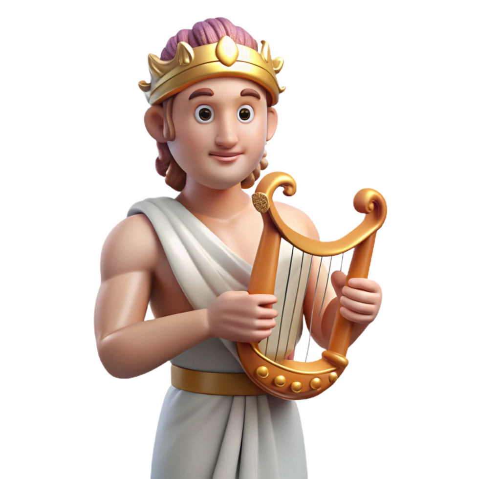 serene creative Apollo, Greek god of music and light, lyre in hand, detailed png