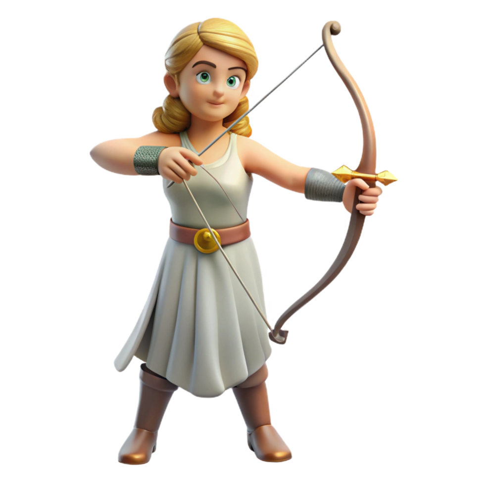 beautiful abstract Artemis, Greek goddess of the hunt, bow and arrow, authentic png