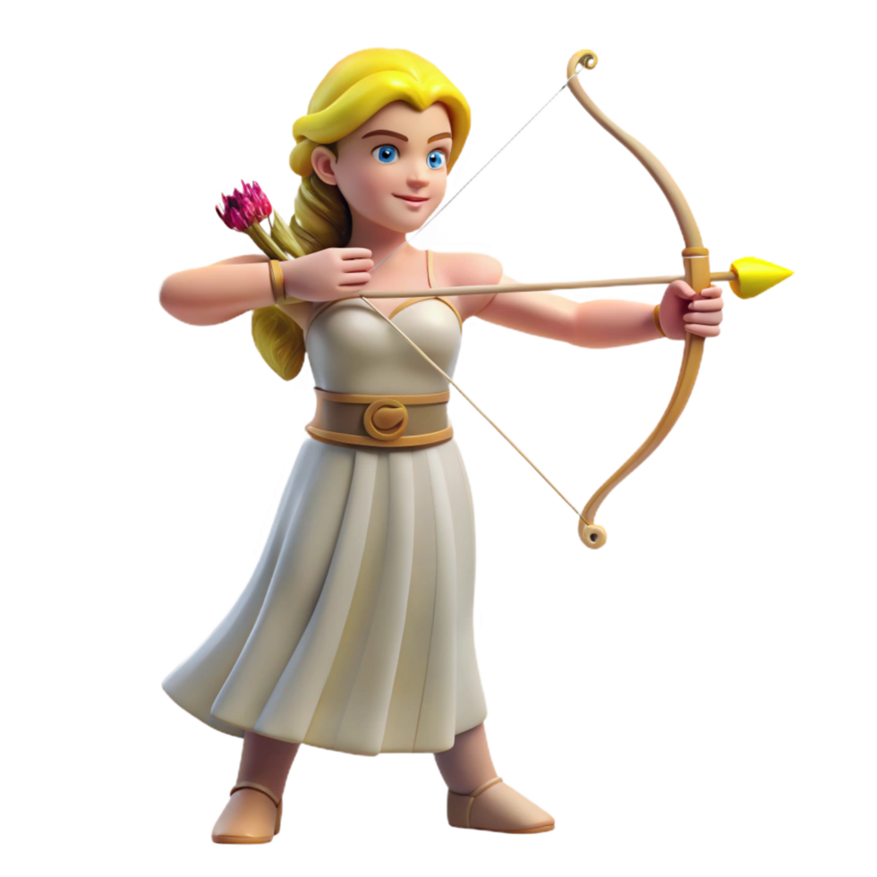 serene artistic Artemis, Greek goddess of the hunt, bow and arrow, original png