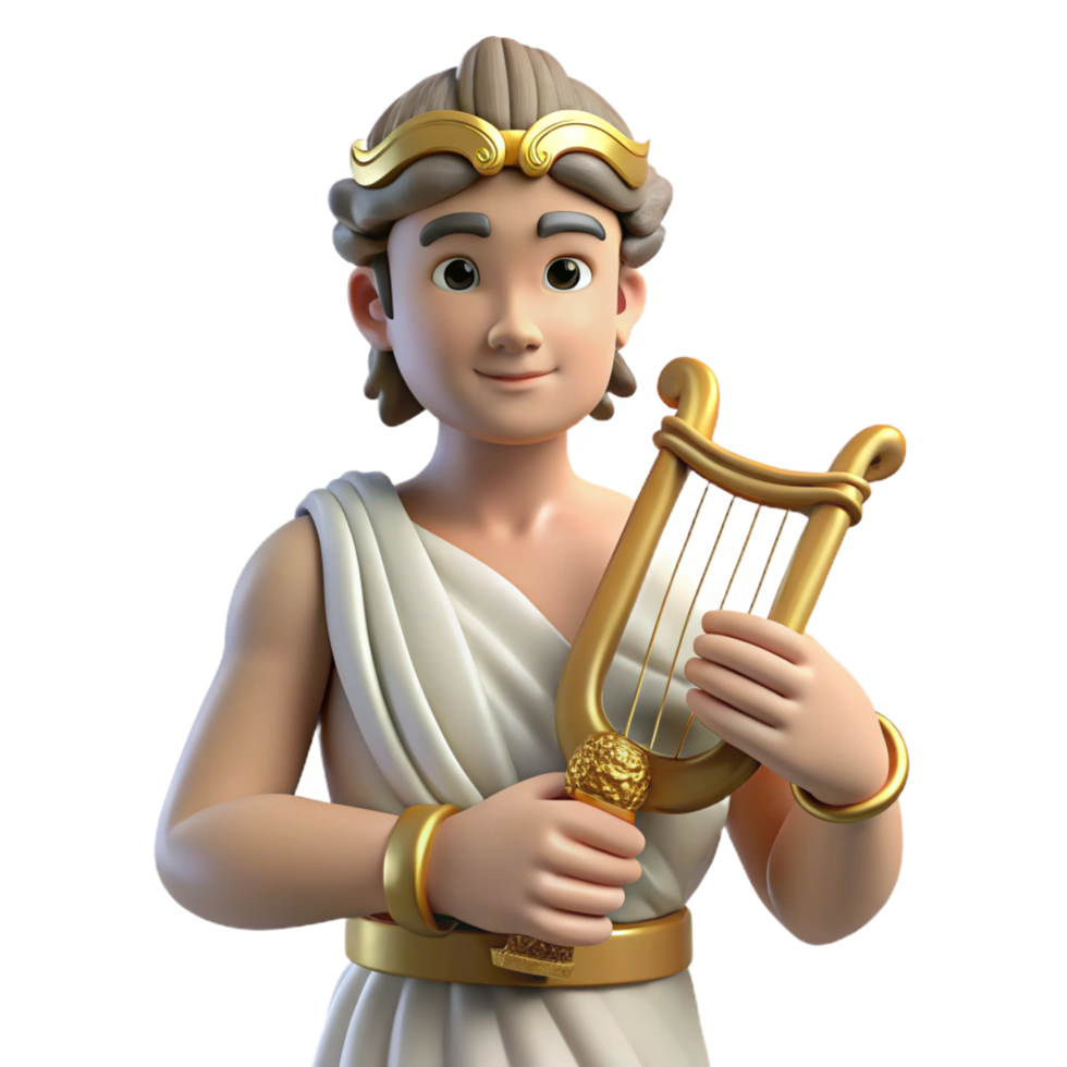 impressive artistic Apollo, Greek god of music and light, lyre in hand, 4K png