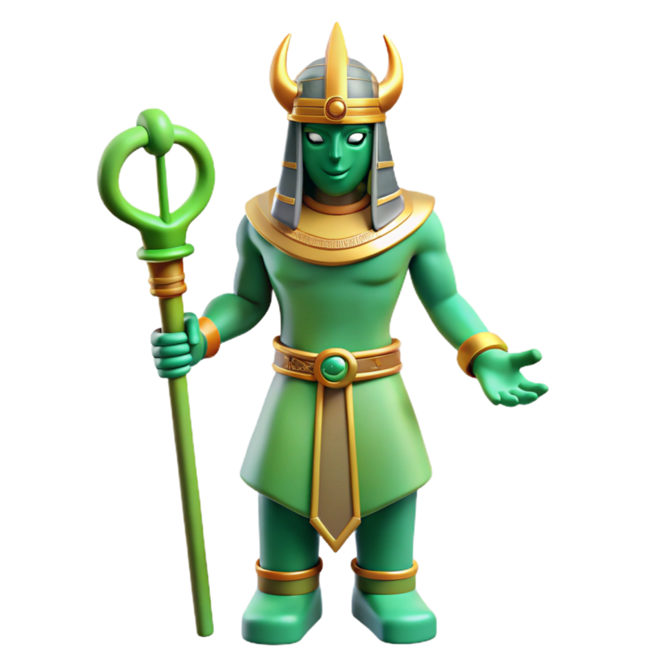 impressive minimalist Osiris, Egyptian god of the underworld, green skin, genuine png