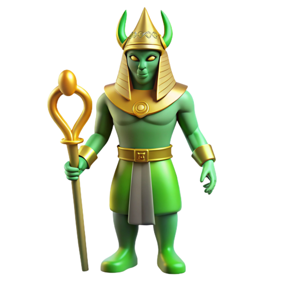 impressive abstract Osiris, Egyptian god of the underworld, green skin, high quality png