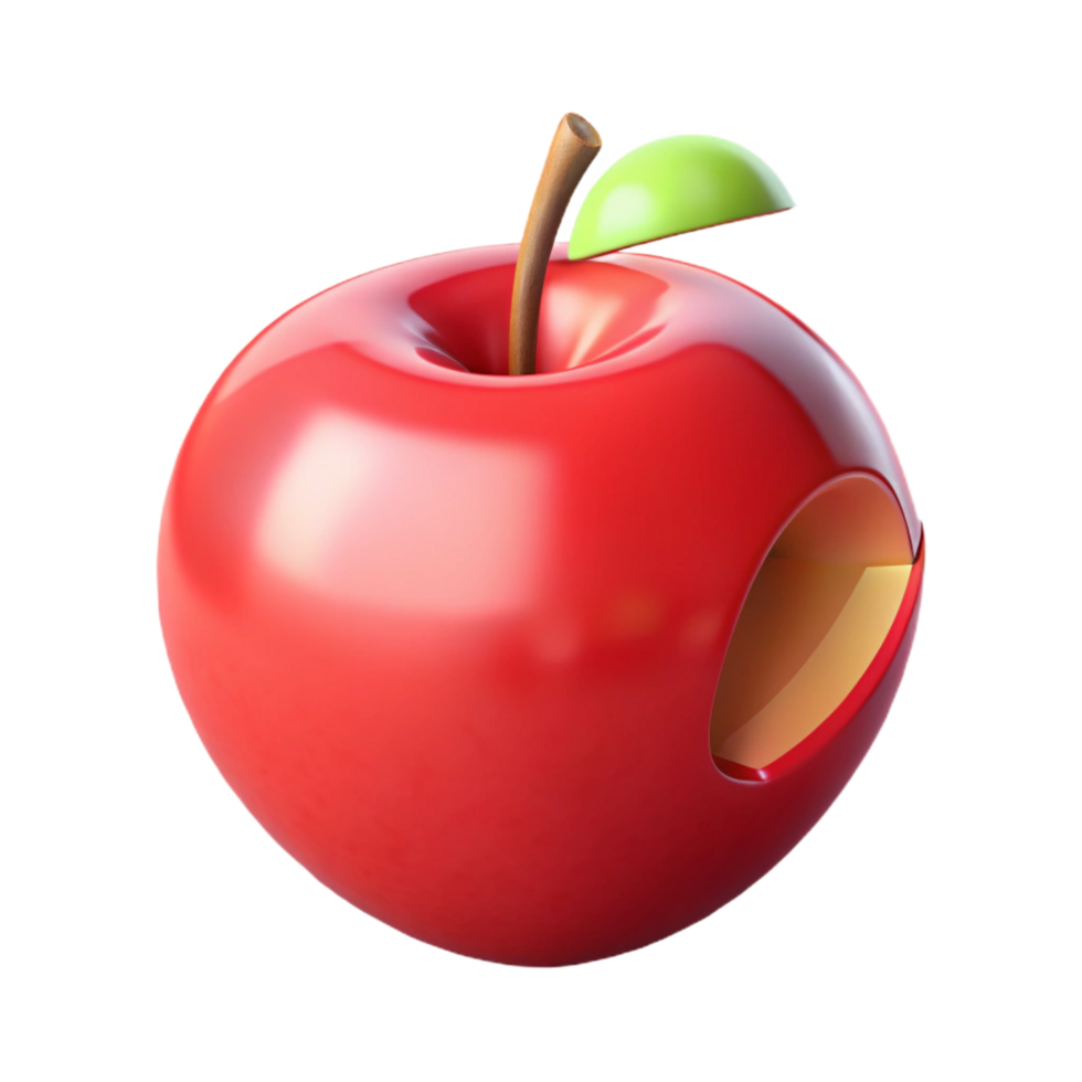 serene traditional A single, perfect red apple, with a single bite taken out premium png