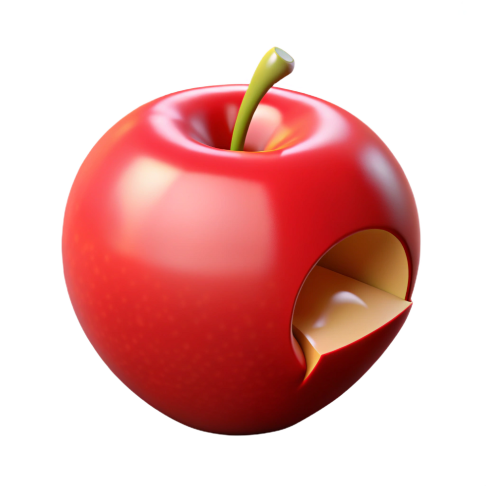 serene rustic A single, perfect red apple, with a single bite taken out professional png