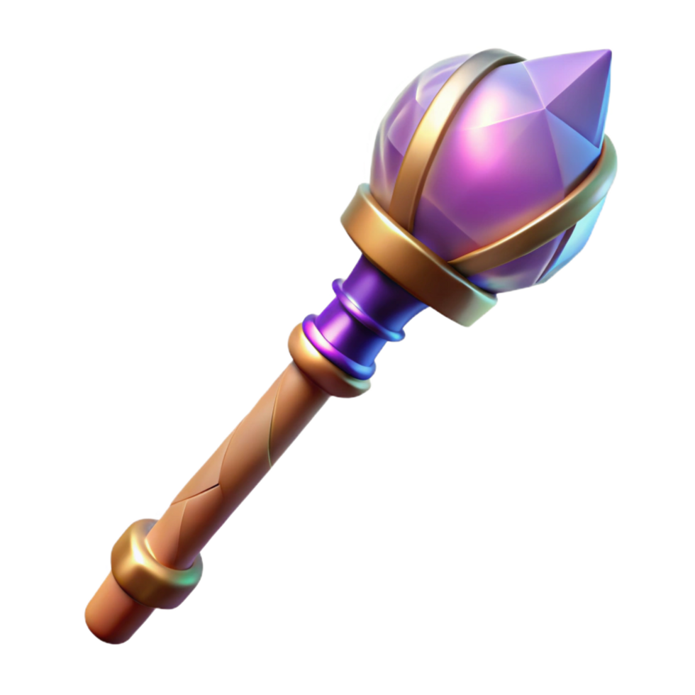 vibrant minimalist A magical staff, topped with a glowing crystal orb premium png