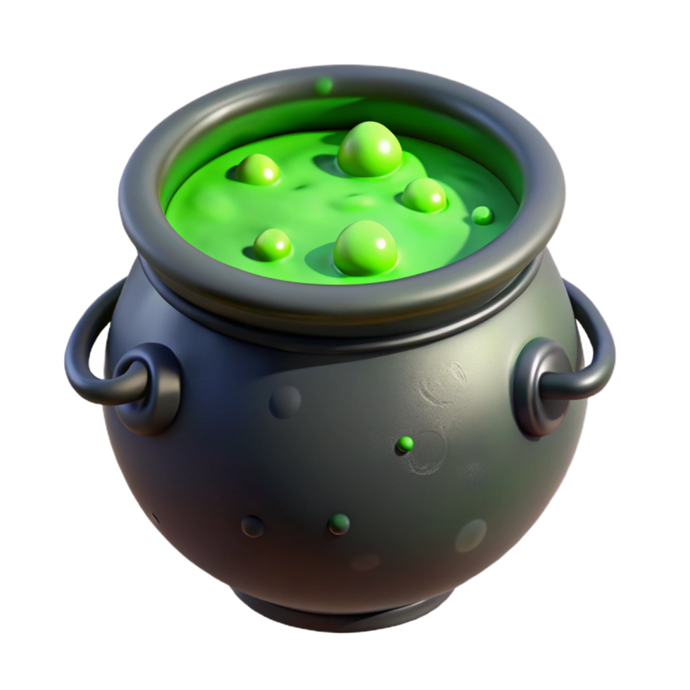 elegant abstract A bubbling cauldron, filled with a green potion genuine png