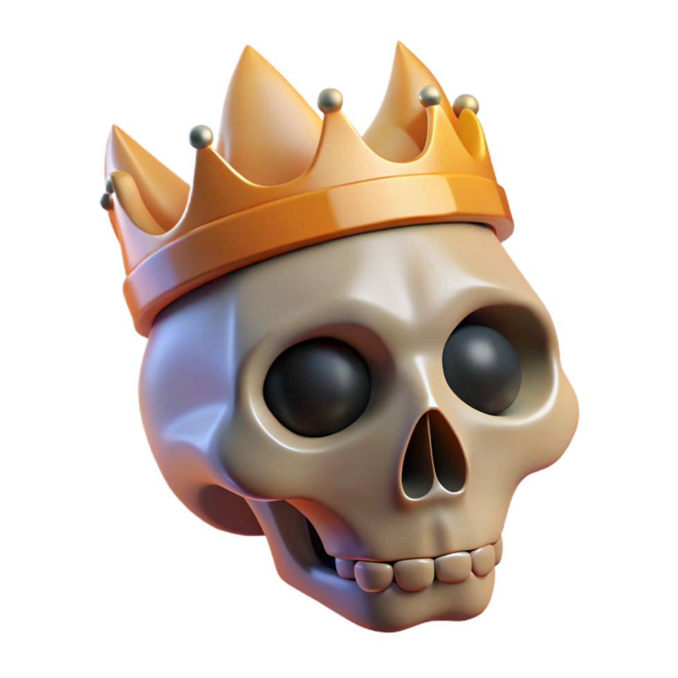 magnificent artistic A single, human skull, wearing a crown professional png