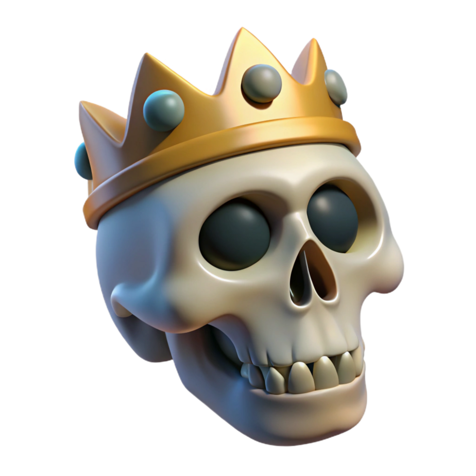 extraordinary artistic A single, human skull, wearing a crown high quality png