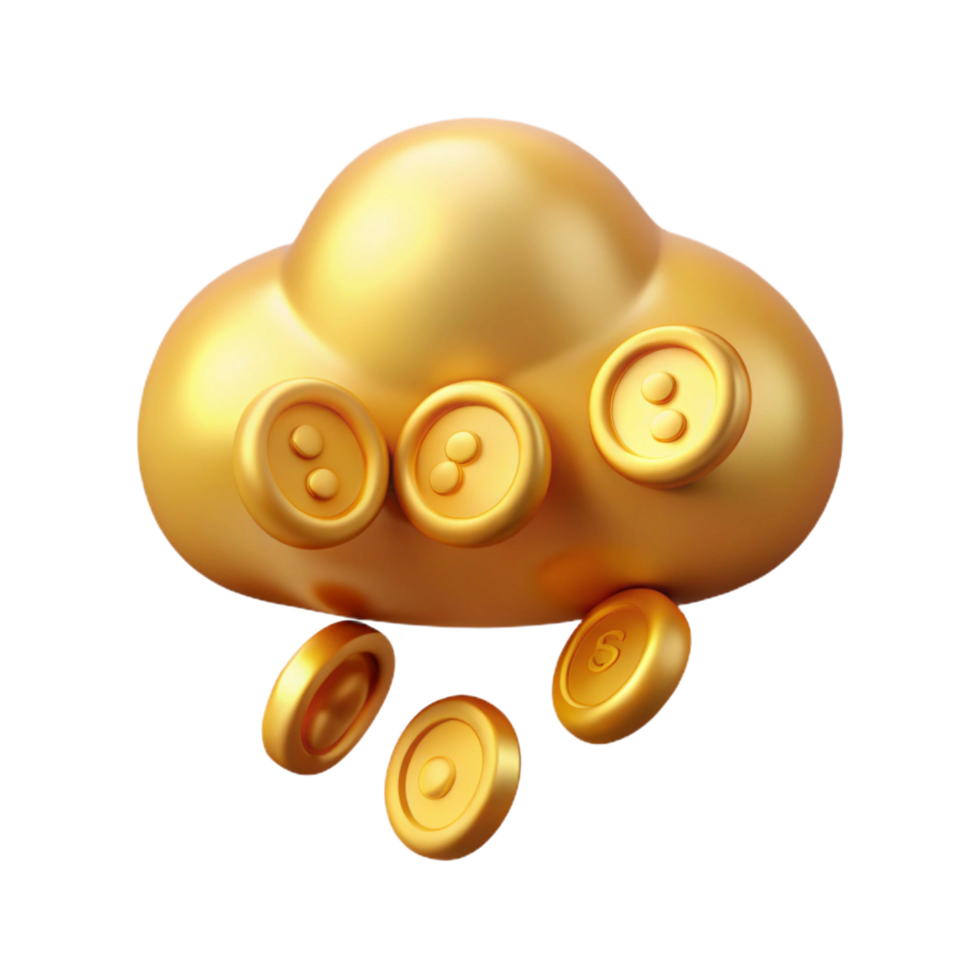 dramatic vintage A single, stylized cloud, raining gold coins authentic png