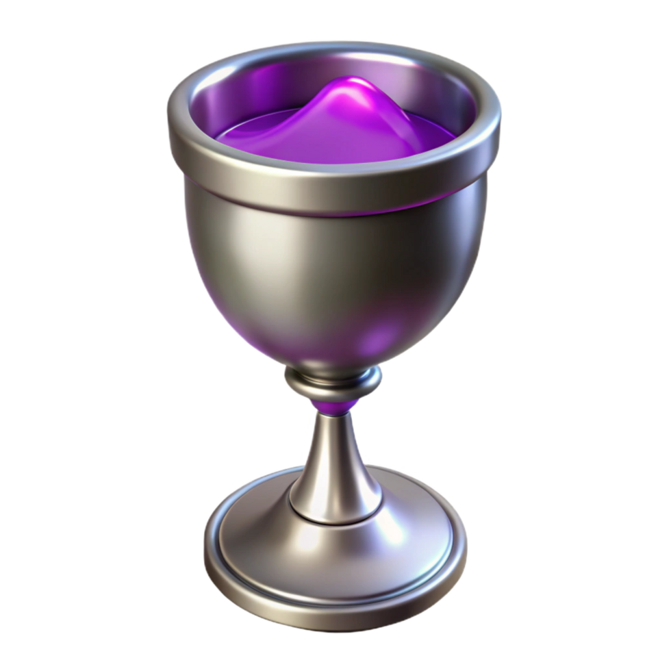 stunning contemporary A single, ornate silver goblet, overflowing with glowing purple liquid premium png