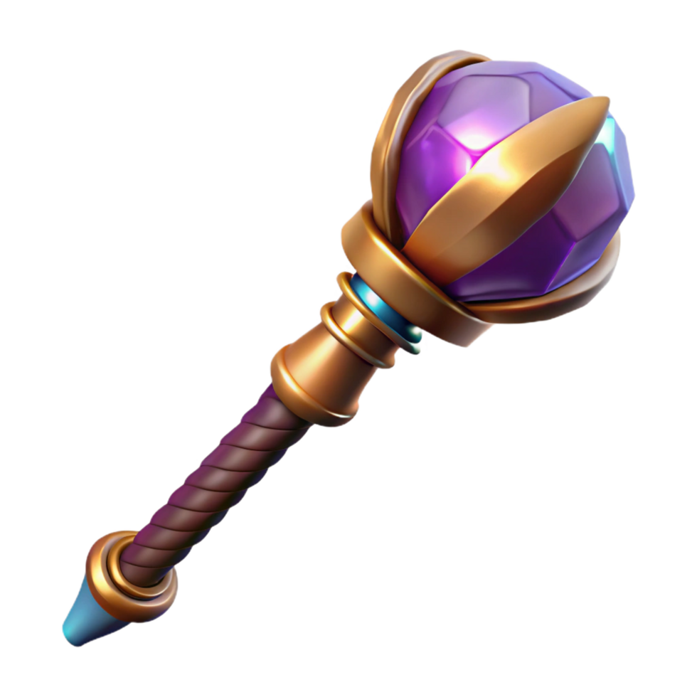 elegant artistic A powerful wizard's staff, topped with a glowing crystal orb detailed png