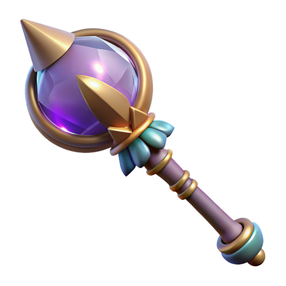 stunning classic A powerful wizard's staff, topped with a glowing crystal orb original png